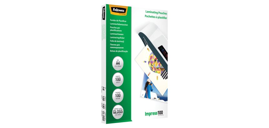 Fellowes A4 Glossy 100 Micron Laminating Pouch - 100 pack