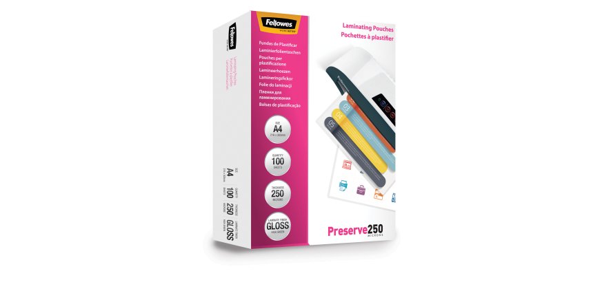 Pouches Preserve250 - A4 - 216x303 mm - 2x250 micron - Fellowes - scatola 100 pezzi