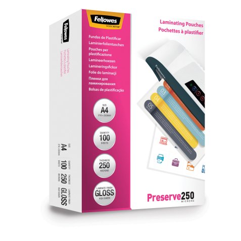 Pouches Preserve250 - A4 - 216x303 mm - 2x250 micron - Fellowes - scatola 100 pezzi