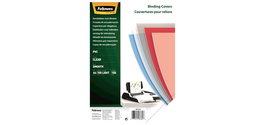 Copertine Clear - A4 - 150 micron - PVC - neutro trasparente - Fellowes - scatola 100 pezzi