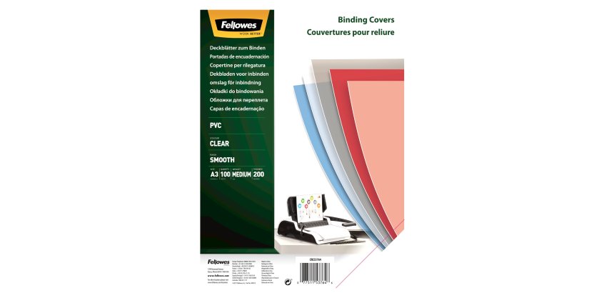Copertine Clear - A3 - 200 micron - PVC - neutro trasparente - Fellowes - scatola 100 pezzi