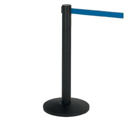 Colonnina segnapercorso Alfa nera - altezza 95 cm - nastro retrattile blu da 200 cm - Medial