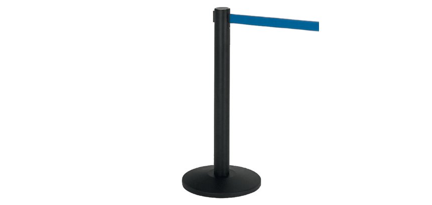 Colonnina segnapercorso Alfa nera - altezza 95 cm - nastro retrattile blu da 200 cm - Medial