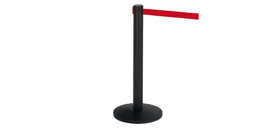 Colonnina segnapercorso Alfa nera - altezza 95 cm - nastro retrattile rosso da 200 cm - Medial