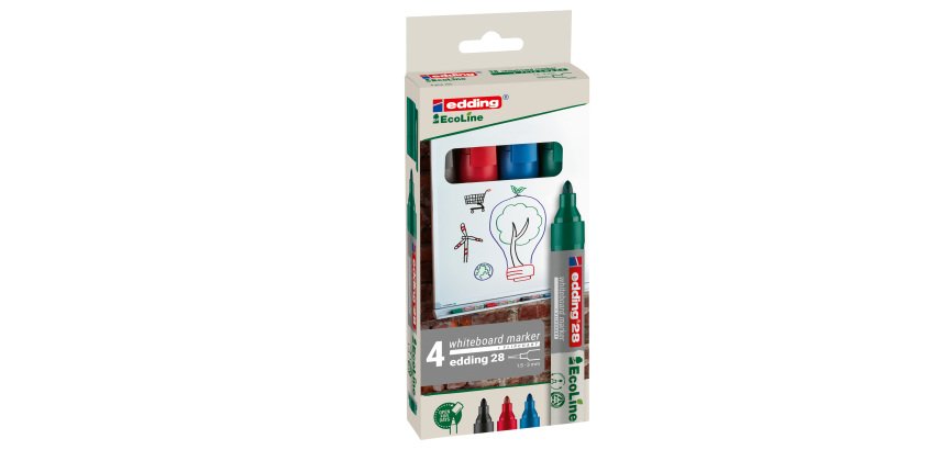 Marcatore per lavagne bianche 28 EcoLine - punta conica - da 1,5 a 3 mm - colori assortiti - Edding - astuccio 4 pezzi