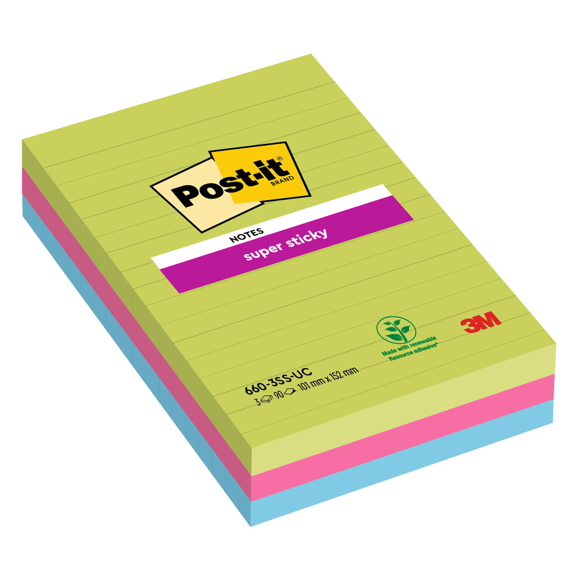 Post-it® Foglietti Super Sticky Z-Notes, Grandi formati, A righe