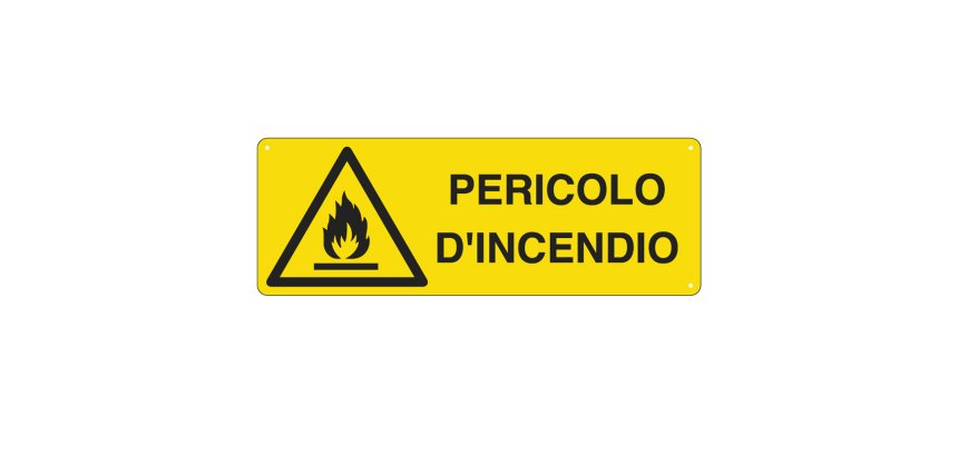 Cartello segnalatore - 35x12,5 cm - PERICOLO D'INCENDIO - alluminio - Cartelli Segnalatori