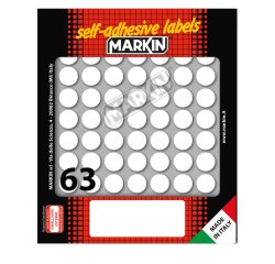 Etichette adesive tonde - in carta - permanenti - diametro 14 mm - 63 et/fg - 10 fogli - bianco - Markin