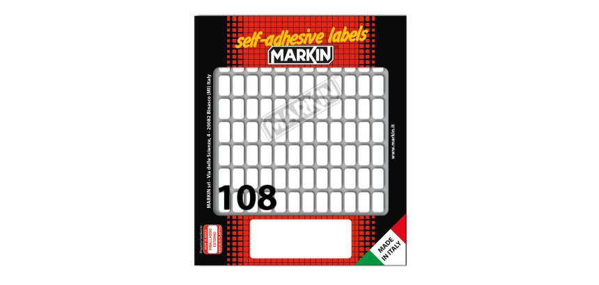 Etichette adesive - in carta - permanenti - 14 x 8 mm - 108 et/fg - 10 fogli - bianco - Markin