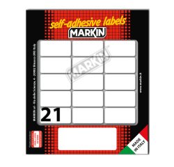 Etichette adesive - in carta - permanenti - 37 x 19 mm - 21 et/fg - 10 fogli - bianco - Markin