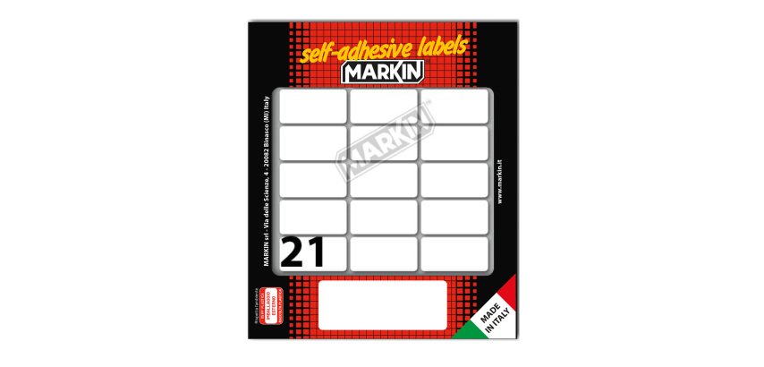 Etichette adesive - in carta - permanenti - 37 x 19 mm - 21 et/fg - 10 fogli - bianco - Markin