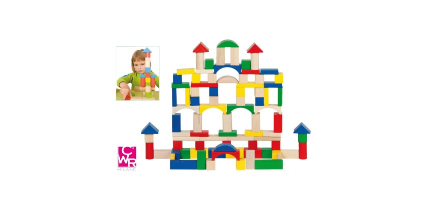 Gioco costruzioni in legno - pezzi assortiti - CWR - conf. 100 pezzi