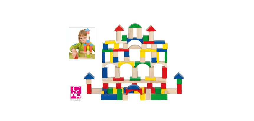 Gioco costruzioni in legno - pezzi assortiti - CWR - conf. 100 pezzi