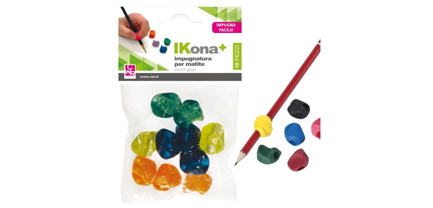 Impugnatura per matite - gomma - colori assortiti - IKona+ - conf. 10 pezzi