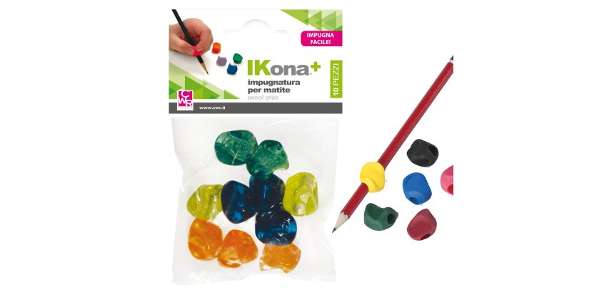 Impugnatura per matite - gomma - colori assortiti - IKona+ - conf. 10 pezzi