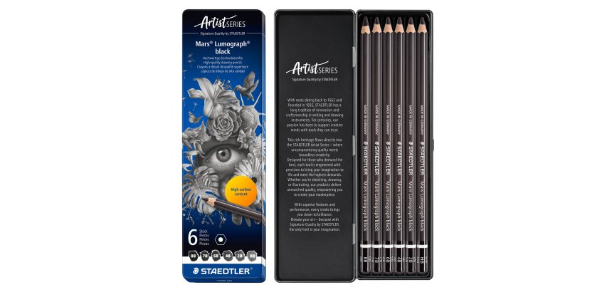 Matita di grafite  tipo carboncino Mars Lumograph Black - 4 gradazioni - Staedtler  - conf. 6 pezzi