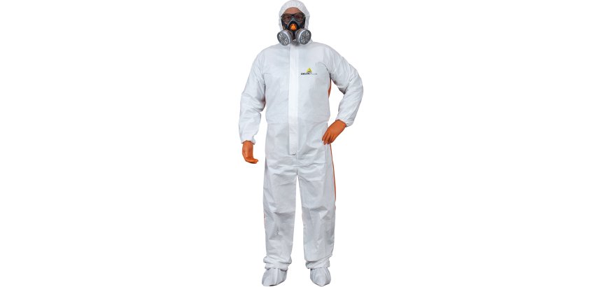 Tuta di protezione monouso Deltaplus DT125, bianco/arancio