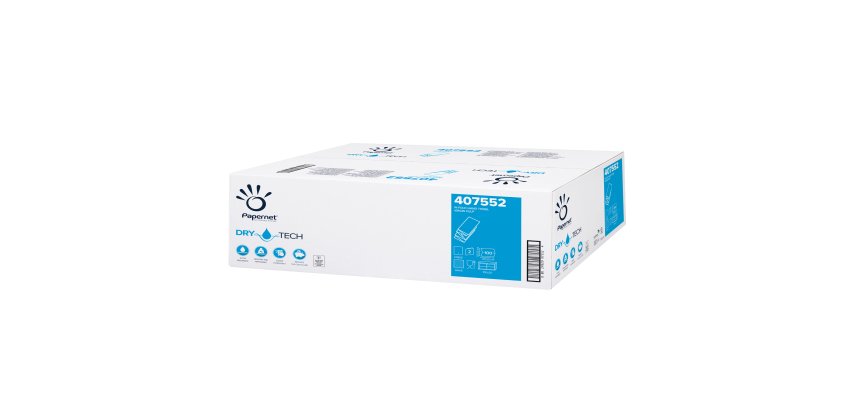 Asciugamani piegati a W Dry Tech - 2 veli - 18 gr - goffratura a onda - 20,3 x 32 cm - bianco - Papernet - conf. 100 pezzi