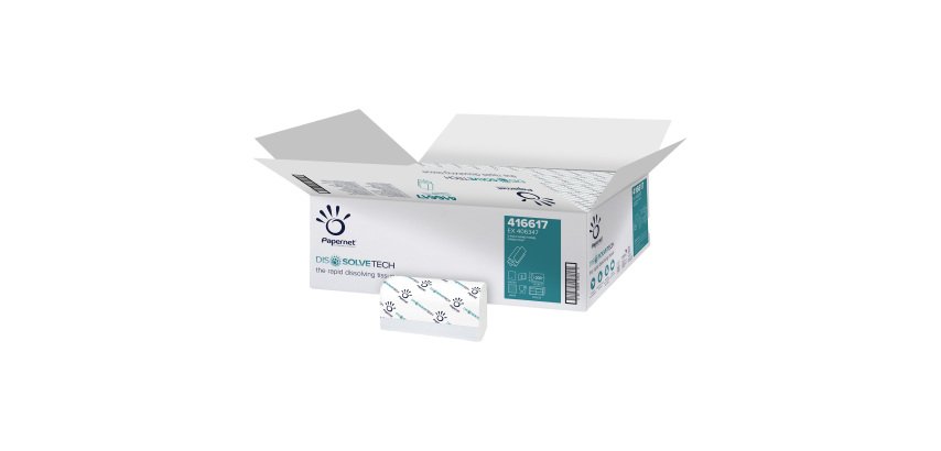Asciugamani piegati a Z Dissolve Tech - 2 veli - 20 gr - goffratura a onda - 20,3 x 24 cm - bianco - Papernet - conf. 200 pezzi