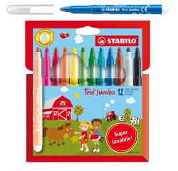 Pennarelli Trio Jumbo - punta 3,0 mm - colori assortiti - Stabilo - astuccio 12 pezzi