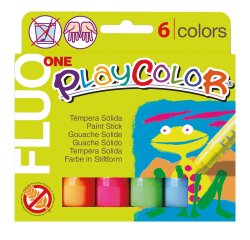 Tempera solida in stick Playcolor - 10 gr - colori fluo - Instant - astuccio 6 stick fluo