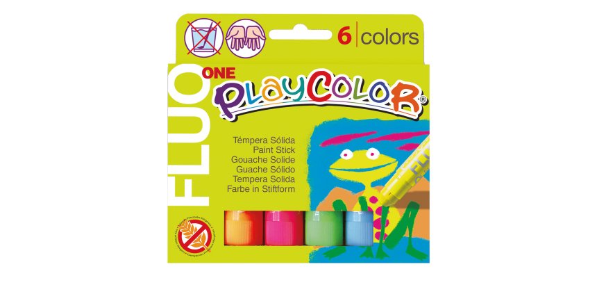 Tempera solida in stick Playcolor - 10 gr - colori fluo - Instant - astuccio 6 stick fluo
