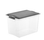 Contenitore Compact - 27x18,5x15 cm - A5 - 4,5 L - PPL - coperchio nero - trasparente - Rotho