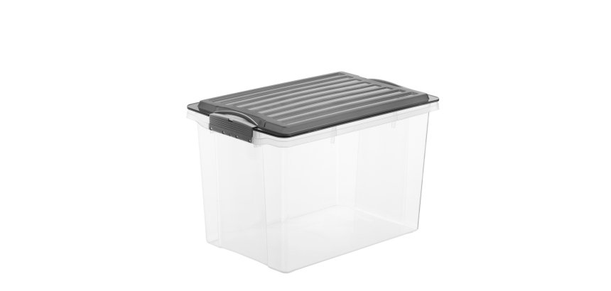 Contenitore Compact - 27x18,5x15 cm - A5 - 4,5 L - PPL - coperchio nero - trasparente - Rotho