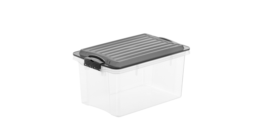 Contenitore Compact - 39,5x27,5x18 cm - A4 - 13 L - PPL - coperchio nero - trasparente - Rotho