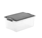 Contenitore Compact - 39,5x27,5x27 cm - A4 - 19 L - PPL - coperchio nero - trasparente - Rotho