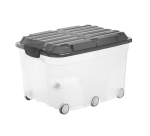 Contenitore Roller 6 - con ruote - 59,5x40x37 cm - 57 L - PPL - coperchio nero - trasparente - Rotho