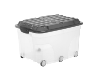 Contenitore Roller 6 - con ruote - 59,5x40x37 cm - 57 L - PPL - coperchio nero - trasparente - Rotho
