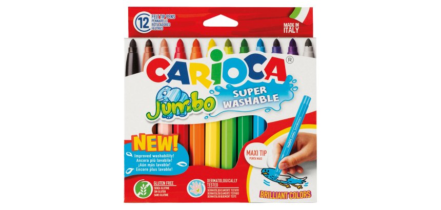 Pennarelli Jumbo - punta 6,0mm - colori assortiti - lavabili - Carioca - astuccio 12 pezzi