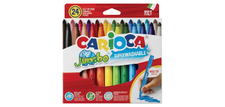 Pennarelli Jumbo - punta 6,0mm - colori assortiti - lavabili - Carioca - scatola 24 pezzi