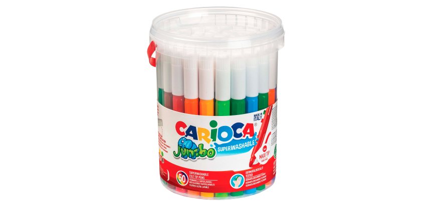 Pennarelli Jumbo - punta 6,0mm - colori assortiti - lavabili - Carioca - barattolo 50 pezzi