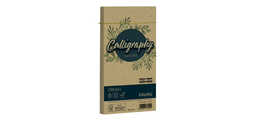 Busta Calligraphy Nature Crush - 110 x 220 mm - 120 gr - verde oliva - Favini - conf. 25 pezzi
