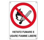 Cartello segnalatore - 16,6x23,3 cm - VIETATO FUMARE E USARE FIAMME LIBERE - alluminio - Cartelli Segnalatori