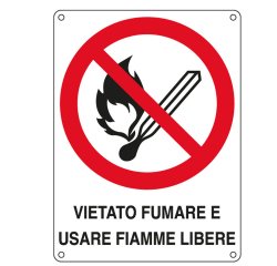 Cartello segnalatore - 16,6x23,3 cm - VIETATO FUMARE E USARE FIAMME LIBERE - alluminio - Cartelli Segnalatori