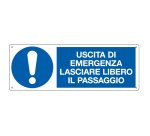 Cartello segnalatore - 35x12,5 cm - USCITA DI EMERGENZA LASCIARE LIBERO IL PASSAGGIO - alluminio - Cartelli Segnalatori