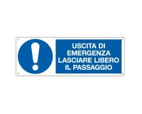 Cartello segnalatore - 35x12,5 cm - USCITA DI EMERGENZA LASCIARE LIBERO IL PASSAGGIO - alluminio - Cartelli Segnalatori