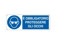 Cartello segnalatore - 35x12,5 cm - E' OBBLIGATORIO PROTEGGERE GLI OCCHI - alluminio - Cartelli Segnalatori
