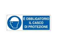 Cartello segnalatore - 35x12,5 cm - E' OBBLIGATORIO IL CASCO DI PROTEZIONE - alluminio - Cartelli Segnalatori