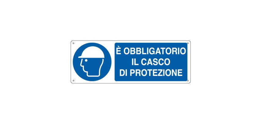 Cartello segnalatore - 35x12,5 cm - E' OBBLIGATORIO IL CASCO DI PROTEZIONE - alluminio - Cartelli Segnalatori