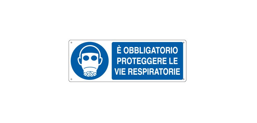 Cartello segnalatore - 35x12,5 cm - E' OBBLIGATORIO PROTEGGERE LE VIE RESPIRATORIE - alluminio - Cartelli Segnalatori