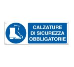 Cartello segnalatore - 35x12,5 cm - CALZATURE DI SICUREZZA OBBLIGATORIE - alluminio - Cartelli Segnalatori