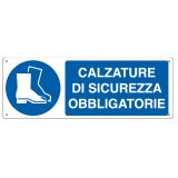 Cartello segnalatore - 35x12,5 cm - CALZATURE DI SICUREZZA OBBLIGATORIE - alluminio - Cartelli Segnalatori