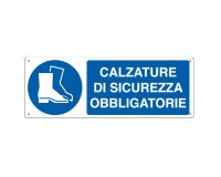 Cartello segnalatore - 35x12,5 cm - CALZATURE DI SICUREZZA OBBLIGATORIE - alluminio - Cartelli Segnalatori