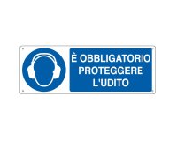 Cartello segnalatore - 35x12,5 cm - E' OBBLIGATORIO PROTEGGERE L'UDITO - alluminio - Cartelli Segnalatori
