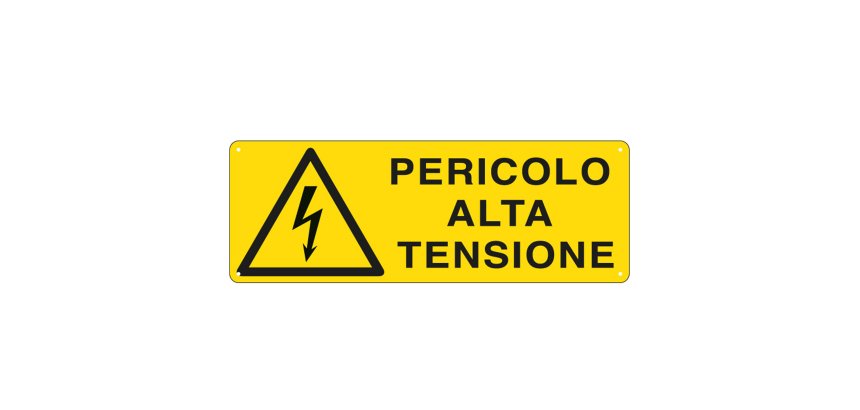 Cartello segnalatore - 35x12,5 cm - PERICOLO ALTA TENSIONE - alluminio - Cartelli Segnalatori