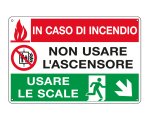 Cartello segnalatore multisimbolo - 30x20 cm - IN CASO DI INCENDIO NON USARE L'ASCENSORE  - alluminio - Cartelli Segnalatori